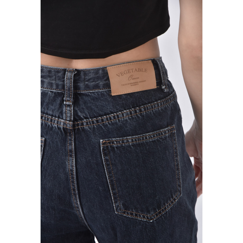 (S) vegetable高腰丹寧牛仔素面藍色長褲二手衣, , large