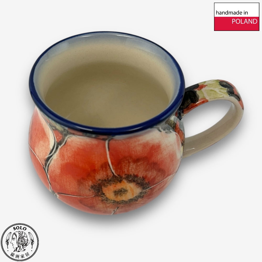 【SOLO Vintage】Cerraf Polish Pottery 350ml Mug Crimson Sunset Floral Whisper Series Made in Poland, , large