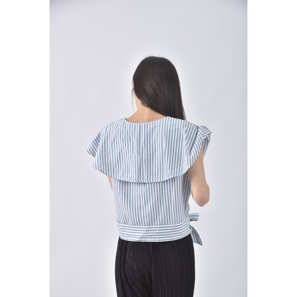 (S) 【金莎私服】neon韓牌綁帶藍色短袖上衣二手衣, , large