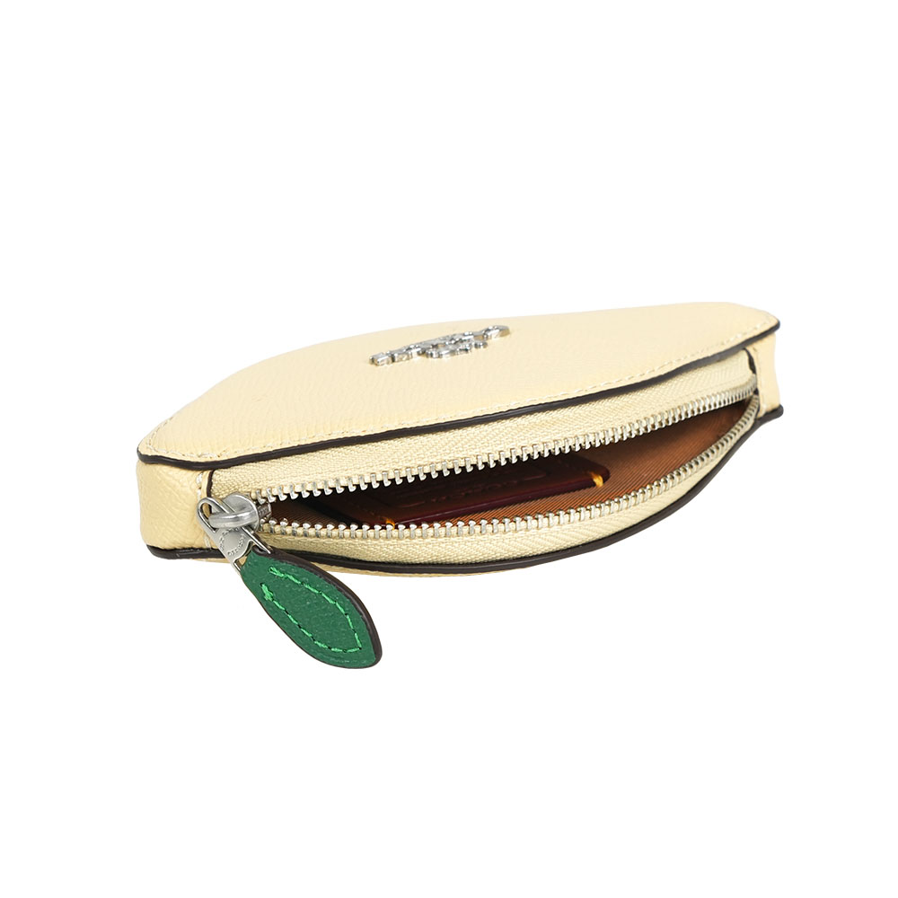 COACH 銀字Logo 防刮皮革檸檬造型拉鍊零錢包(月光黃), , large