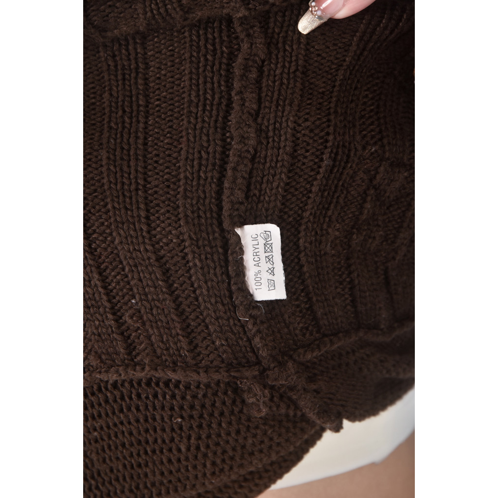 (S) tian lun質感針織領口刷毛棕色長袖上衣二手衣, , large