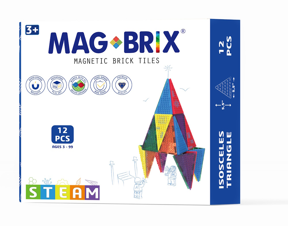 MAGBRIX® MAGNETIC BRICK TILE - ISOSCELES TRIANGLE 12 PCS PACK, , large