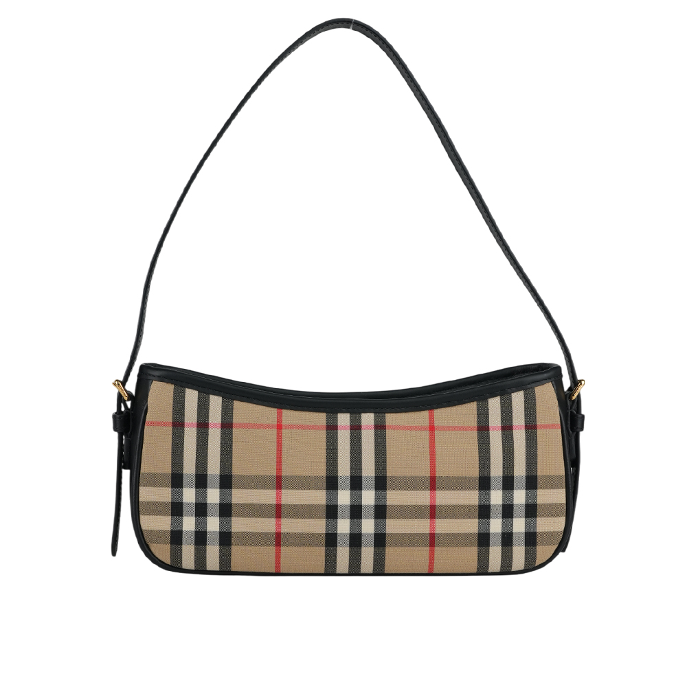 BURBERRY Sling 格紋帆布及小牛皮肩背包/米色/黑色, , large