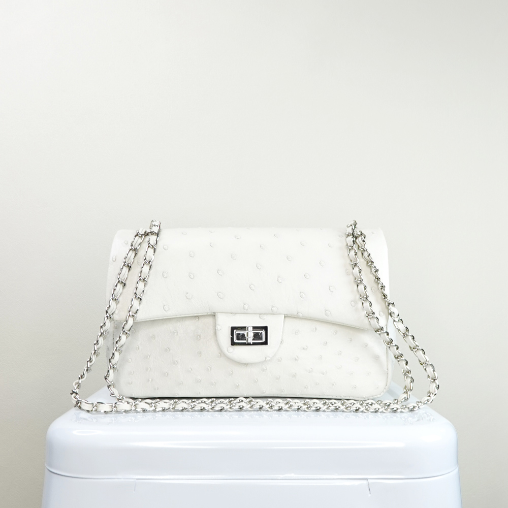 【M2nd】 Ostrich Class Flap Bag with Chain, , large