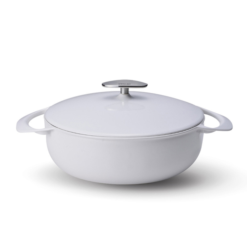 Unilloy Ultra-Light Enameled Cast Iron 24cm Shallow Pot - Simple White, , large