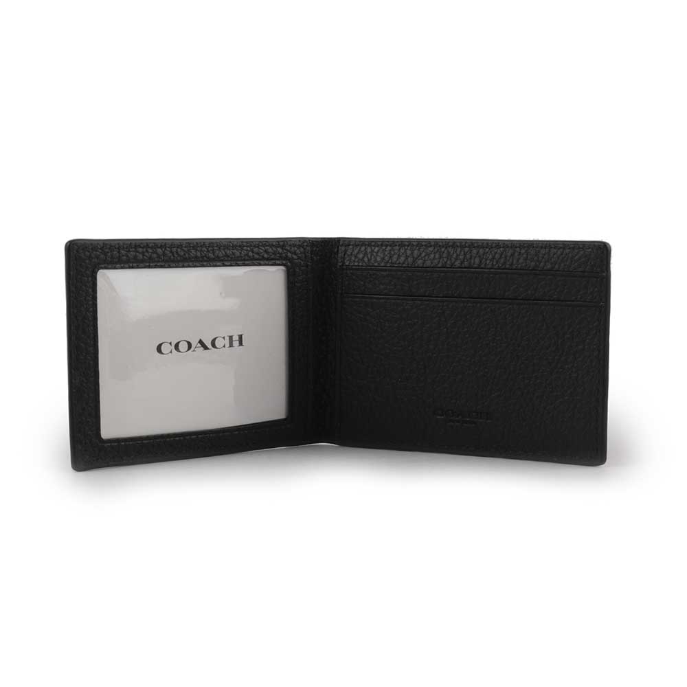 COACH Logo 壓印荔枝皮革對開證件照短夾/黑色, , large