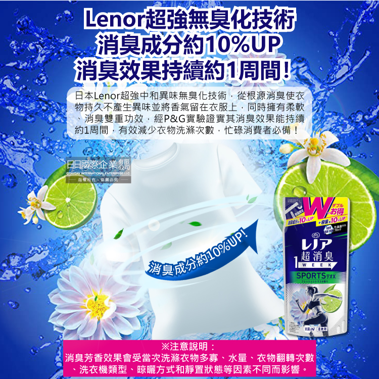 PG Lenor 1Week SPORTS Deodorant Softener 440ml, , large
