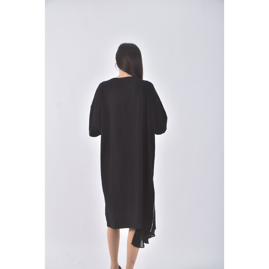 (L) s deer質感棉質印花黑色洋裝二手衣, , large