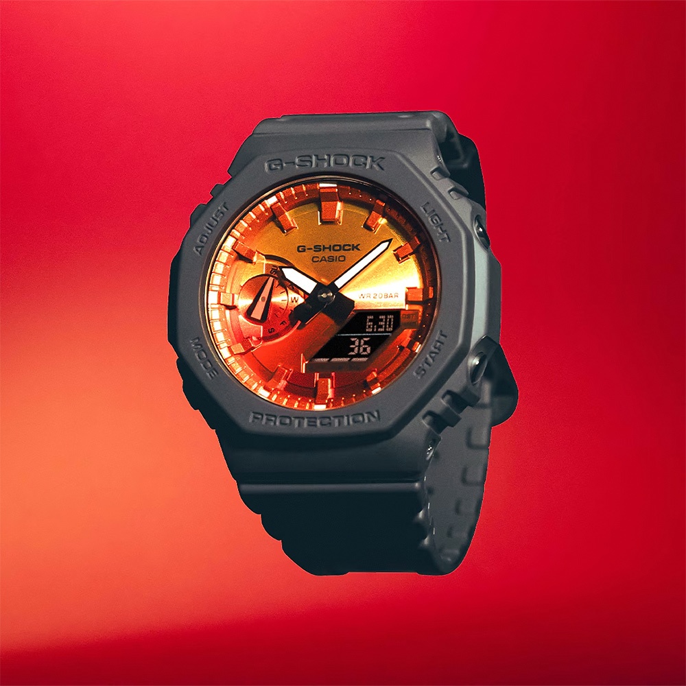 CASIO 卡西歐 G-SHOCK 熾熱火焰系列 八角雙顯手錶 GA-2100FL-8A, , large