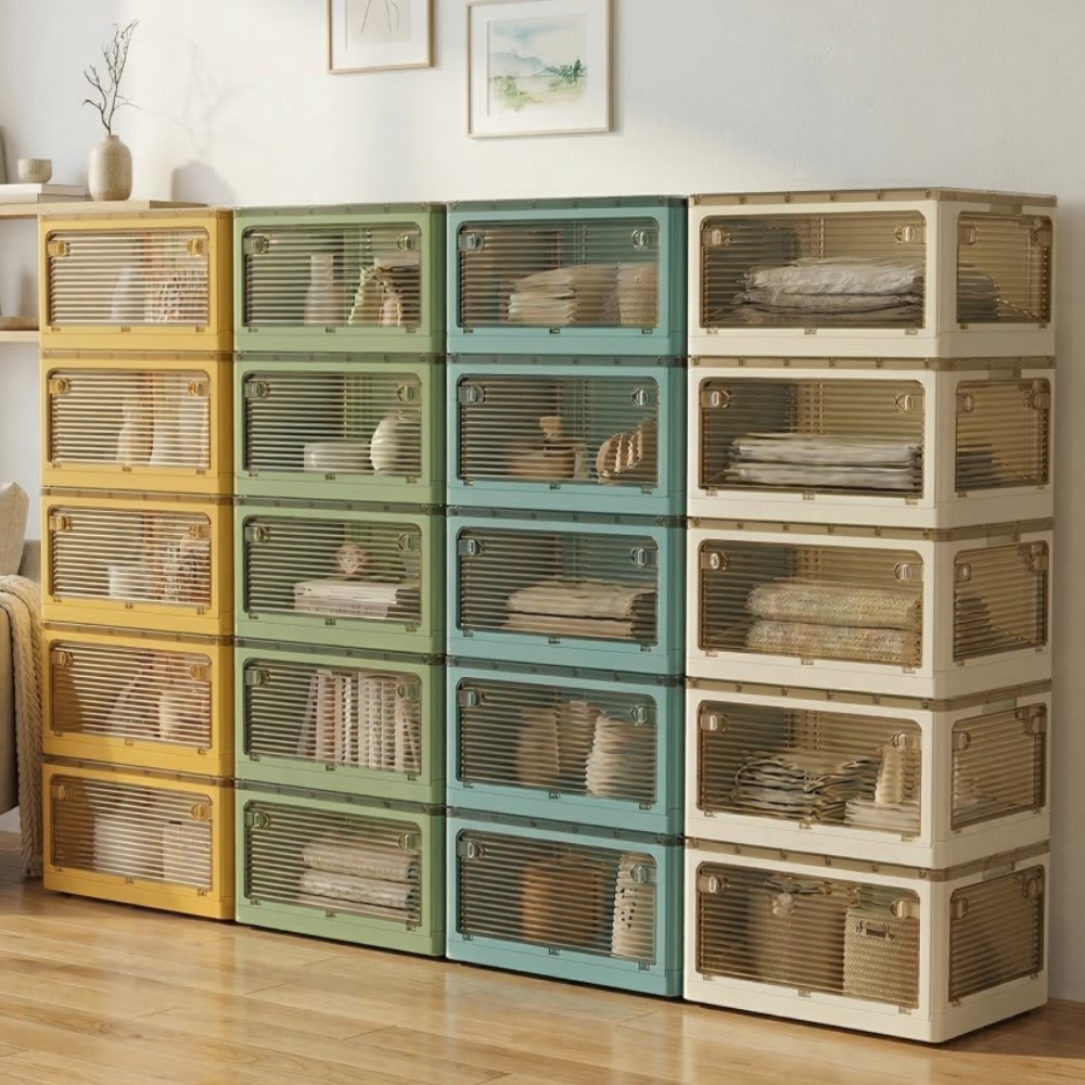 【AOTTO】45L升級加厚款五開門可疊加折疊收納箱-白色5入(AL-250W), , large