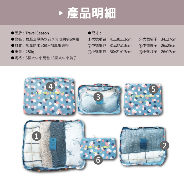 Travel Season Travel Bag printing 6pcs Navy Dots, , large