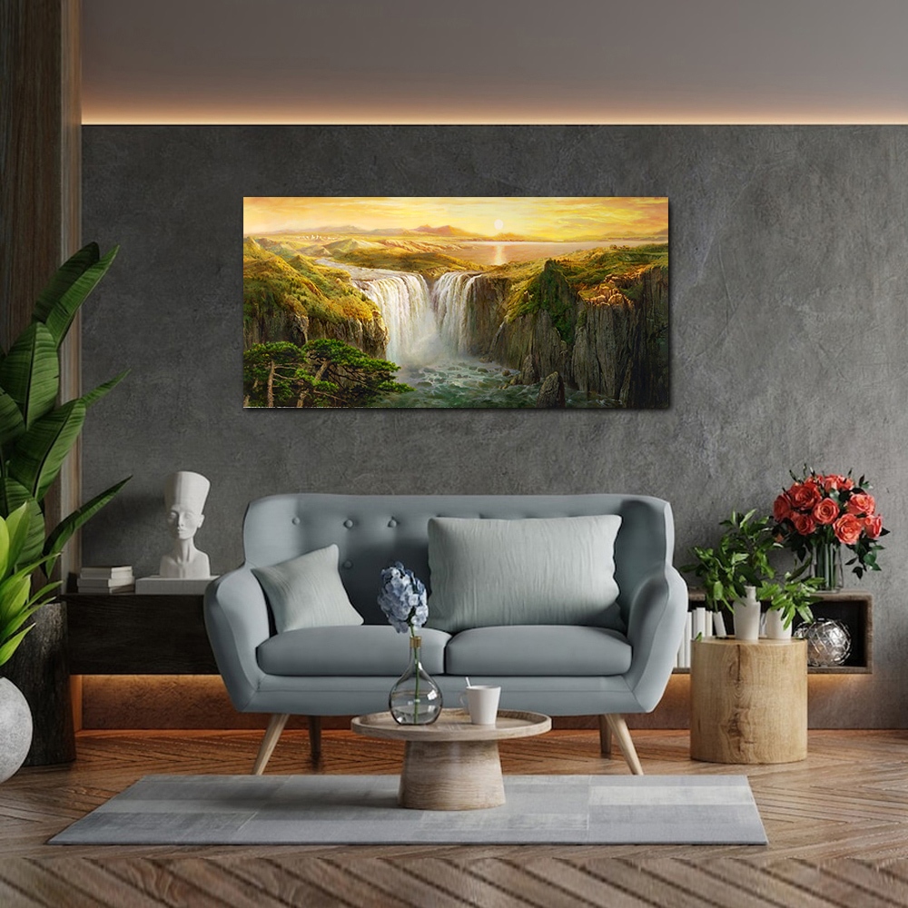 【御畫房】天瀑之三 國家一級畫師手繪油畫60×120cm(VF-149), , large