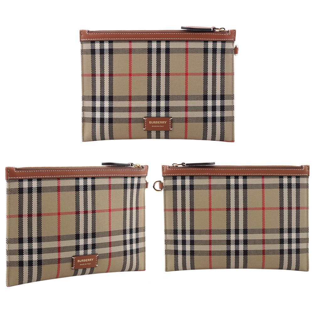 BURBERRY London 經典格紋棉質帆布小型托特包/石楠木棕/黑色, , large