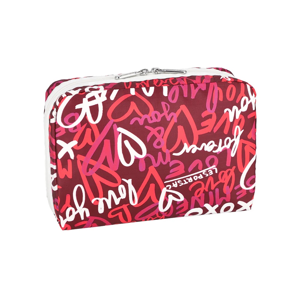 Lesportsac Extra Large Rectangular Cosmetic 加大型化妝包/ 莓果色愛情手繪風, , large