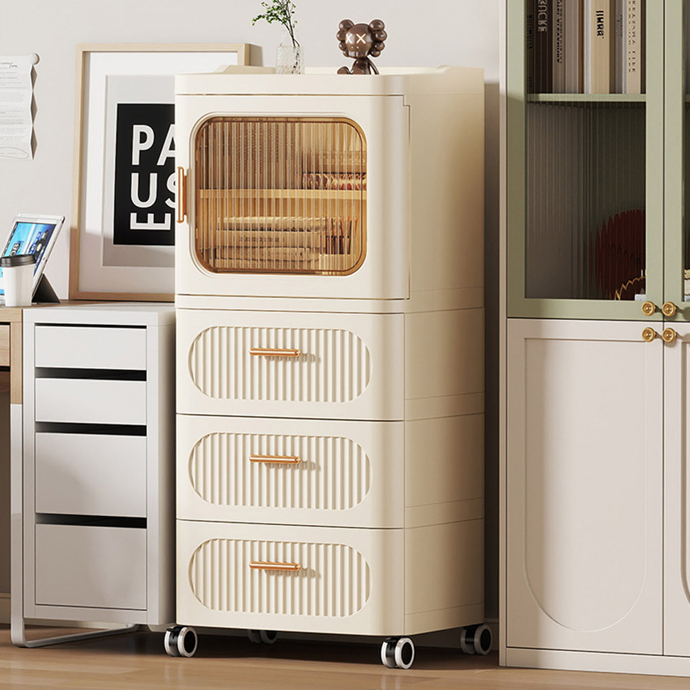 【AOTTO】42面寬雙開附輪四層抽屜收納櫃(AC-042)