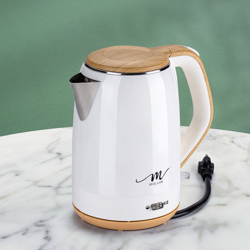 【MOLIJIA 魔力家】M27雙層防燙快煮壺1.9公升-白木紋/保溫型/電熱水壺/電茶壺, , large