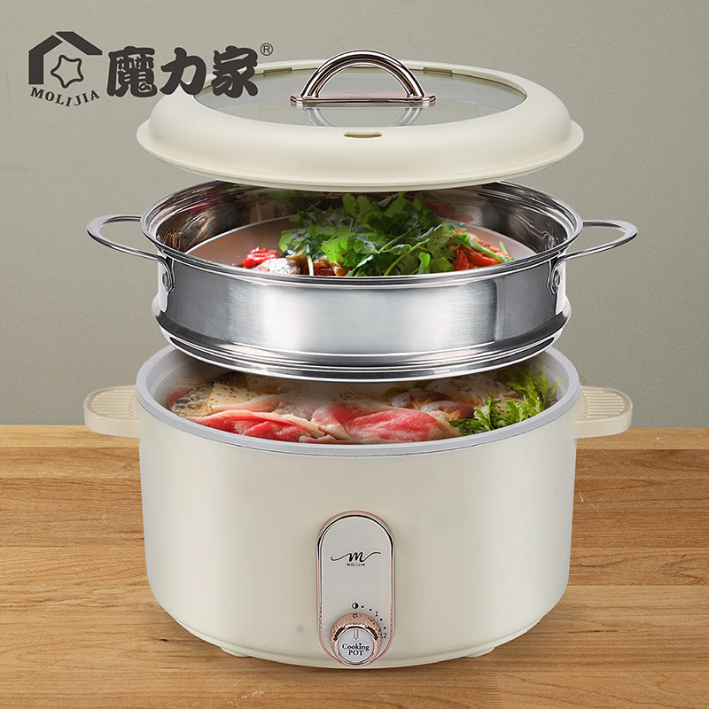 【MOLIJIA】3L-M25 Multifunctional Non-stick Electric Hot Pot + M2209 Stainless Steel Steamer - Rose White, , large