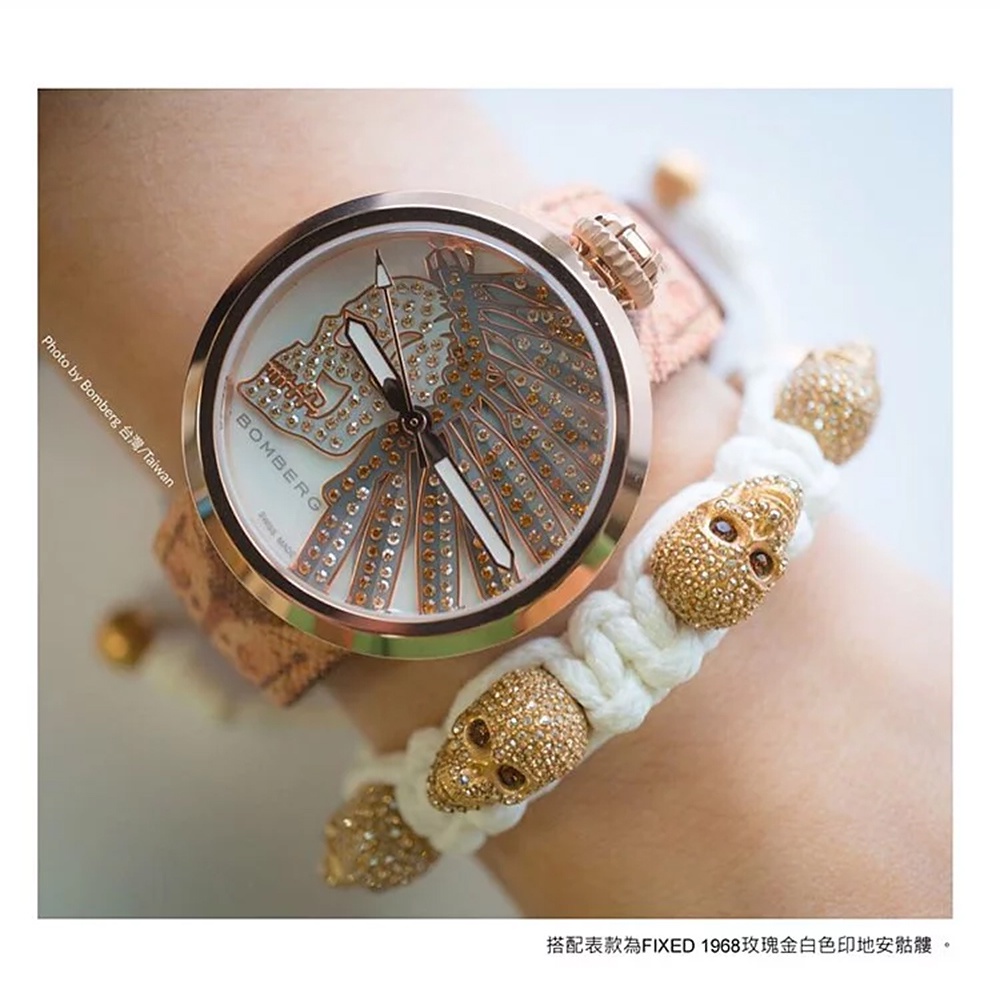 BOMBERG 炸彈錶 白水鑽紅眼黃金骷髏白色手環-S (JW-WHT-FSP4N.S6.3), , large