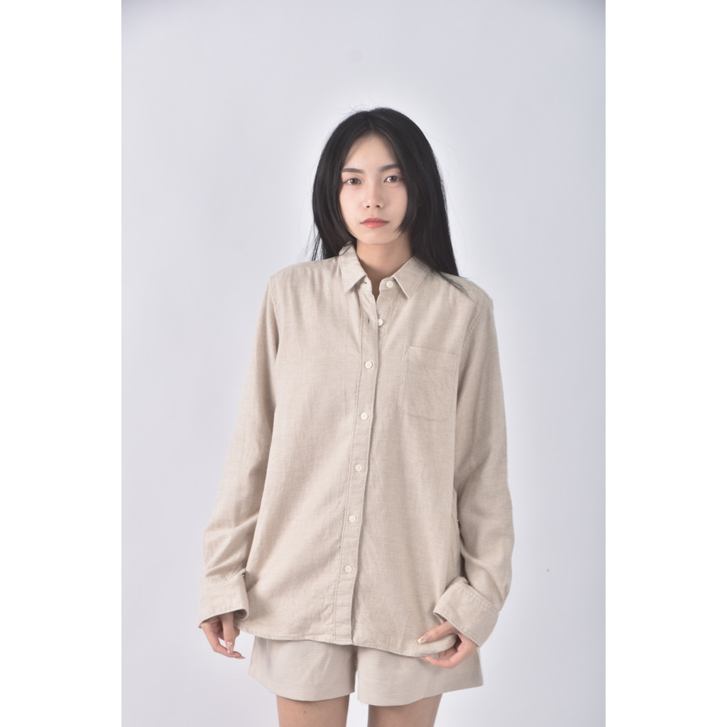 (L) muji棉質純棉棕色襯衫上衣二手衣, , large