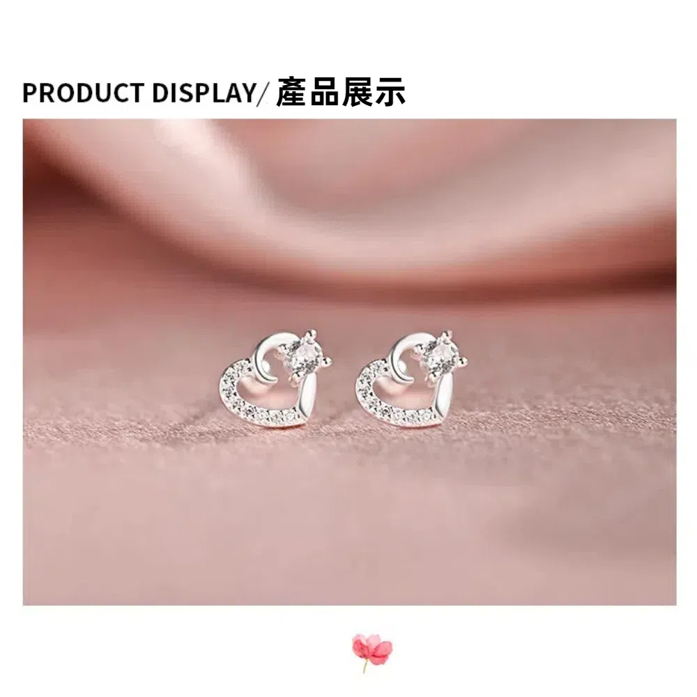S999純銀韓版愛心鑲鑽轉珠耳環 附馬卡收納盒 , , large