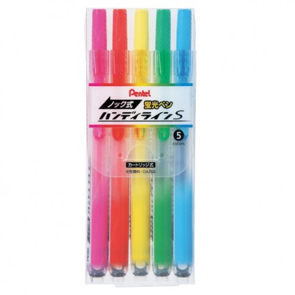 【 Pentel 飛龍 】按壓式自動螢光筆 5色/組 SXNS15-5