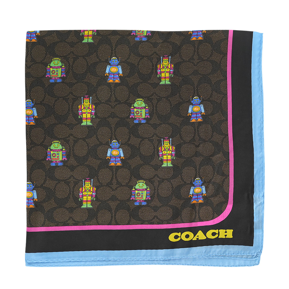COACH 機器人圖案真絲方巾/胡桃木棕, , large