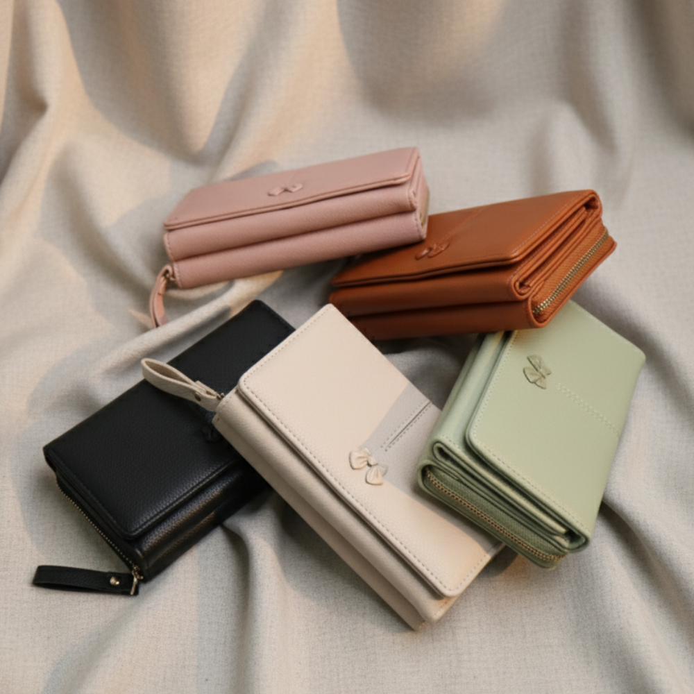 Ribboné 柔霧翻蓋零錢長夾-奶茶色  女夾 人氣女用皮夾 情人節禮物, , large