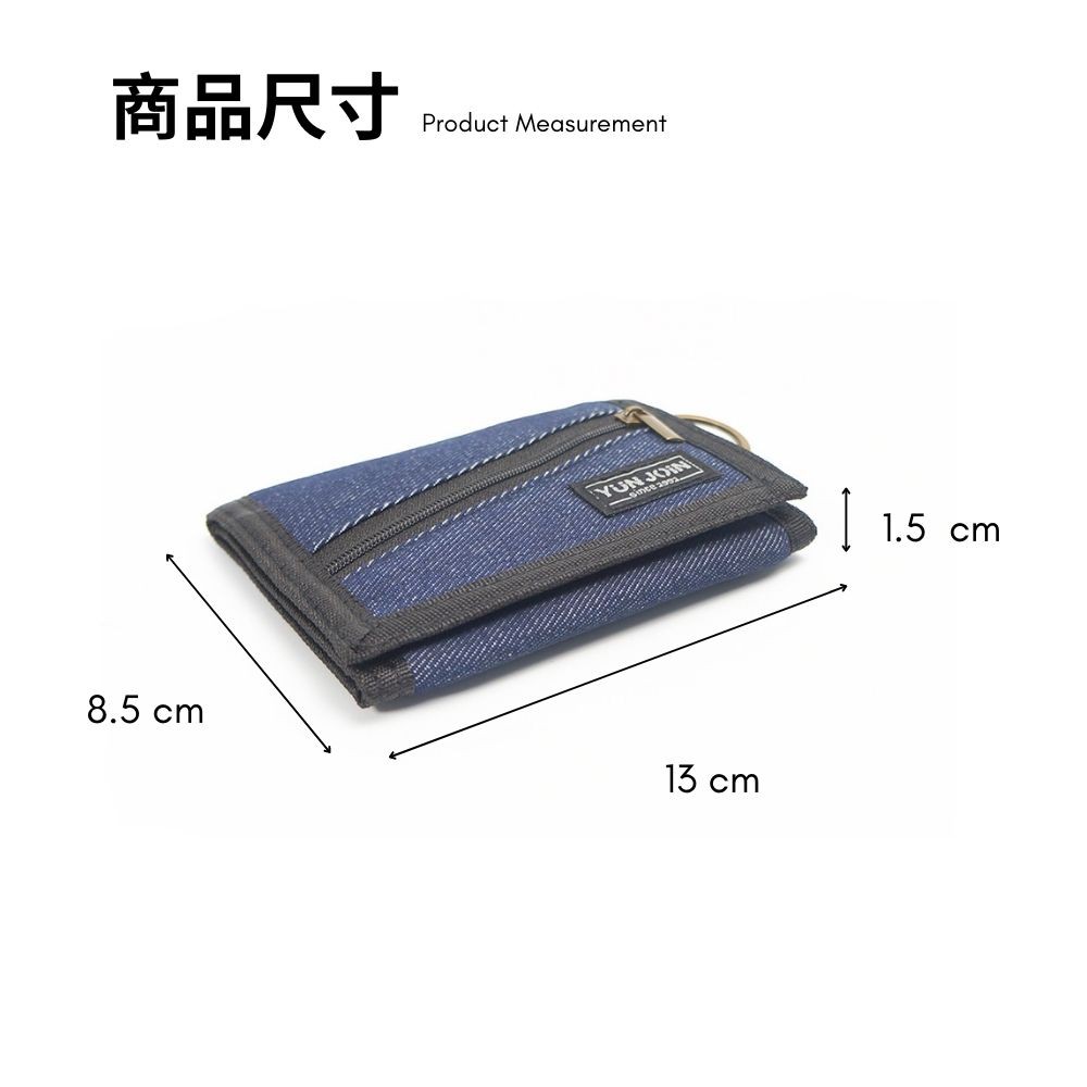【YUN JOIN】 牛仔紋尼龍三折短夾 錢包 短夾 零錢包 開學 禮物 牛仔布 牛仔, , large