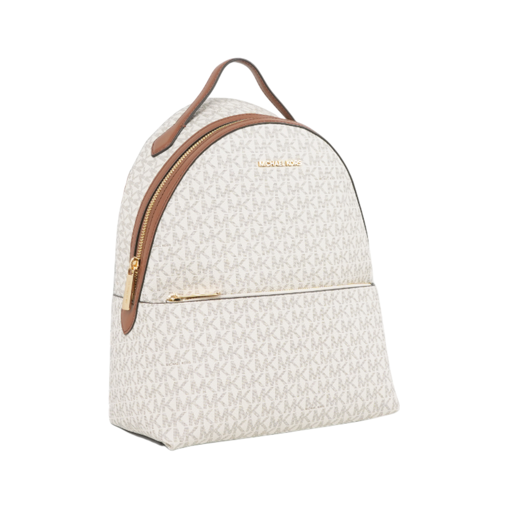 Michael Kors Sheila 滿版標誌塗層帆布拉鍊口袋中型後背包(香草白), , large