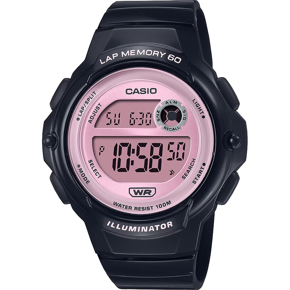 CASIO 卡西歐 運動慢跑女錶-粉X黑 LWS-1200H-1A2V