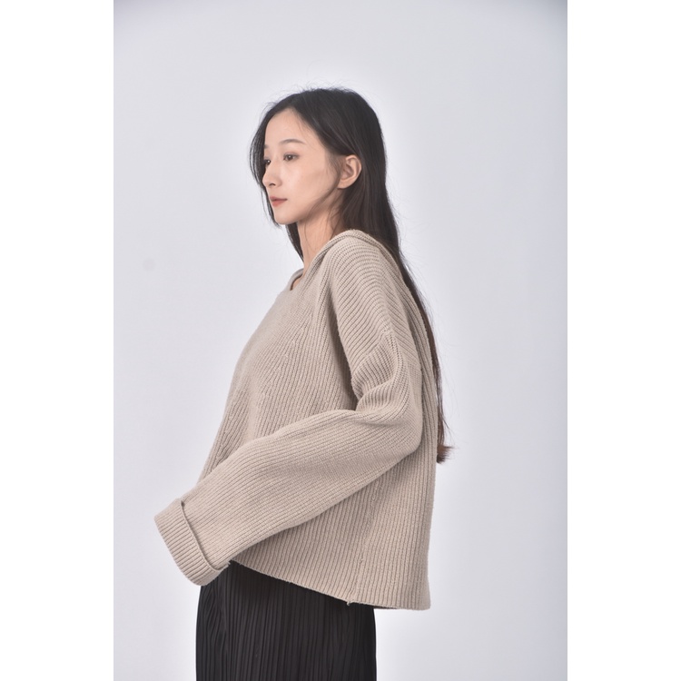 (F) 質感連帽杏色毛衣二手衣, , large