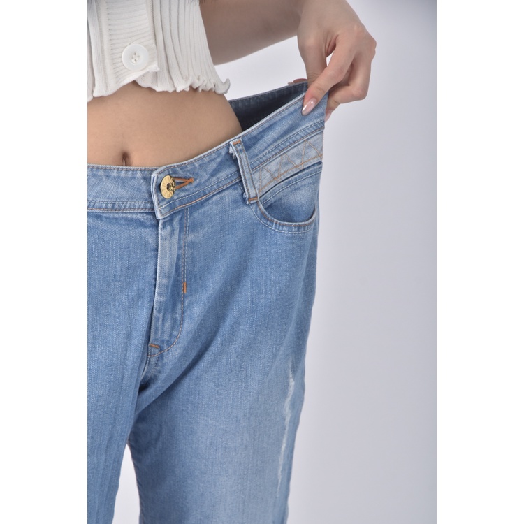 (XL) some thing丹寧牛仔質感棉質破洞藍色長褲二手衣, , large