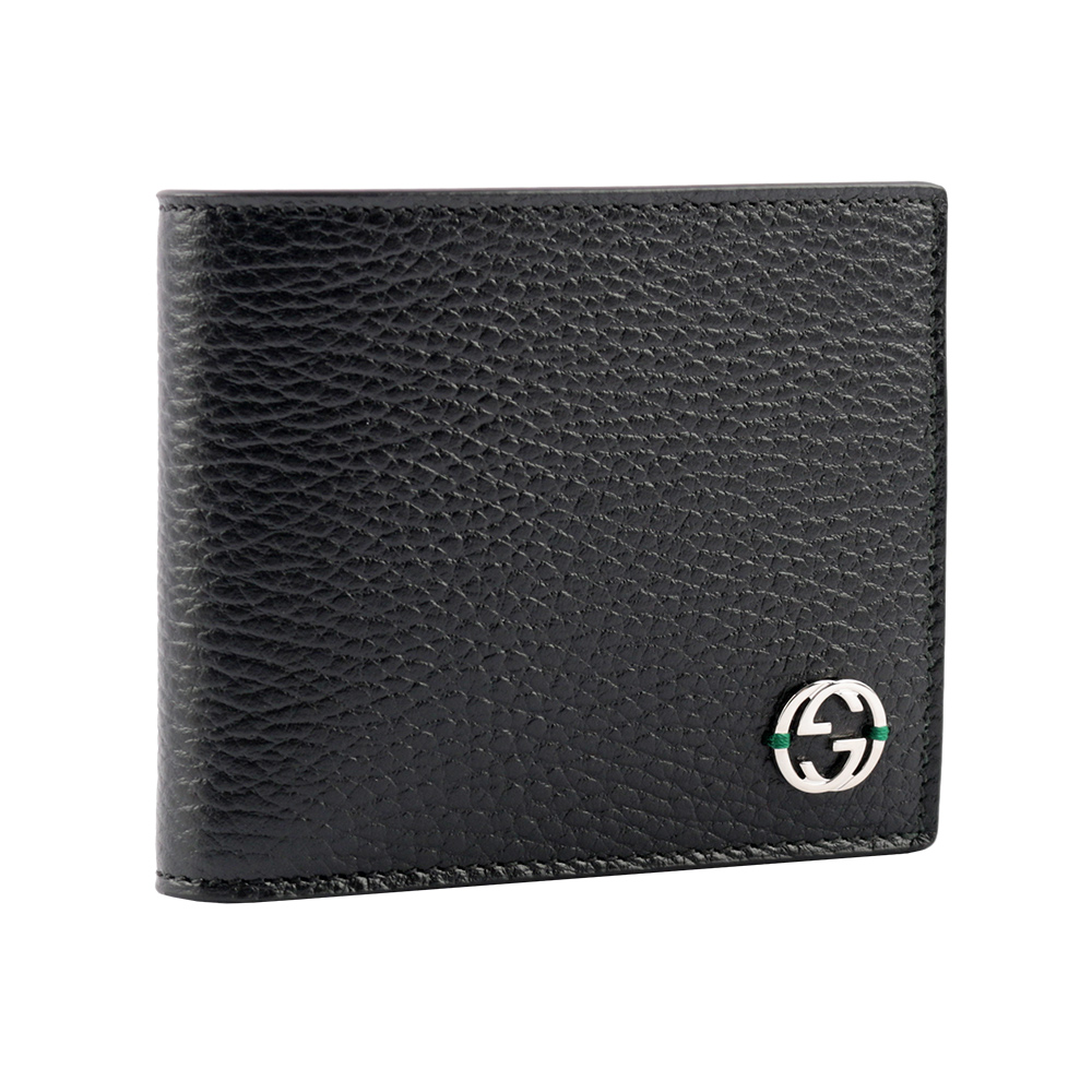 GUCCI 金屬縫線雙G Logo牛皮雙色零錢袋短夾/黑色/綠色, , large