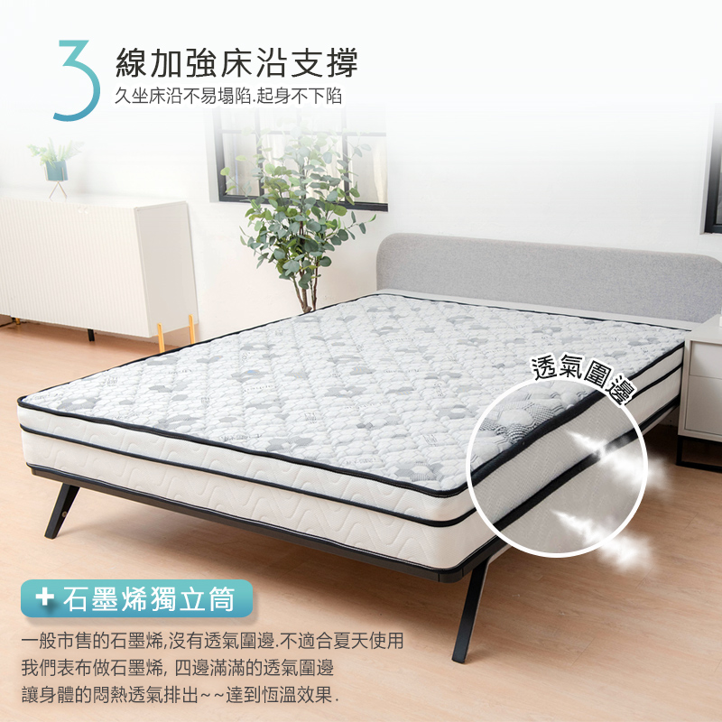 【KIKY】烏克蘭奈米石墨烯透氣硬式獨立筒床墊, , large