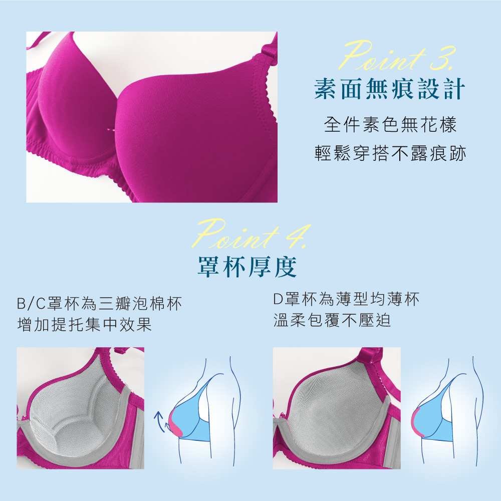 【Clany可蘭霓】 裸感新美學無痕軟鋼圈零著感BCD內衣 玫瑰紅 6903-95, , large