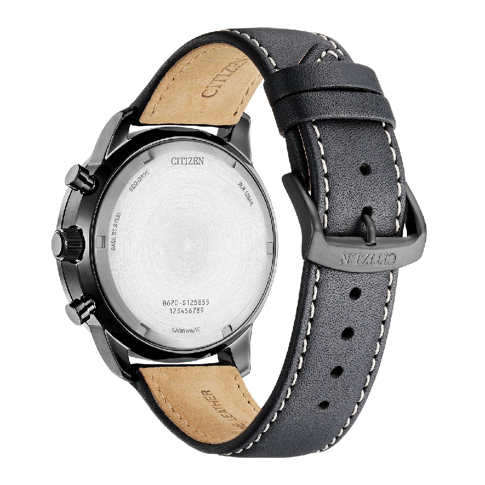CITIZEN 星辰 綠幽靈夜光光動能三眼計時手錶-黑x藍 CA4505-21X, , large