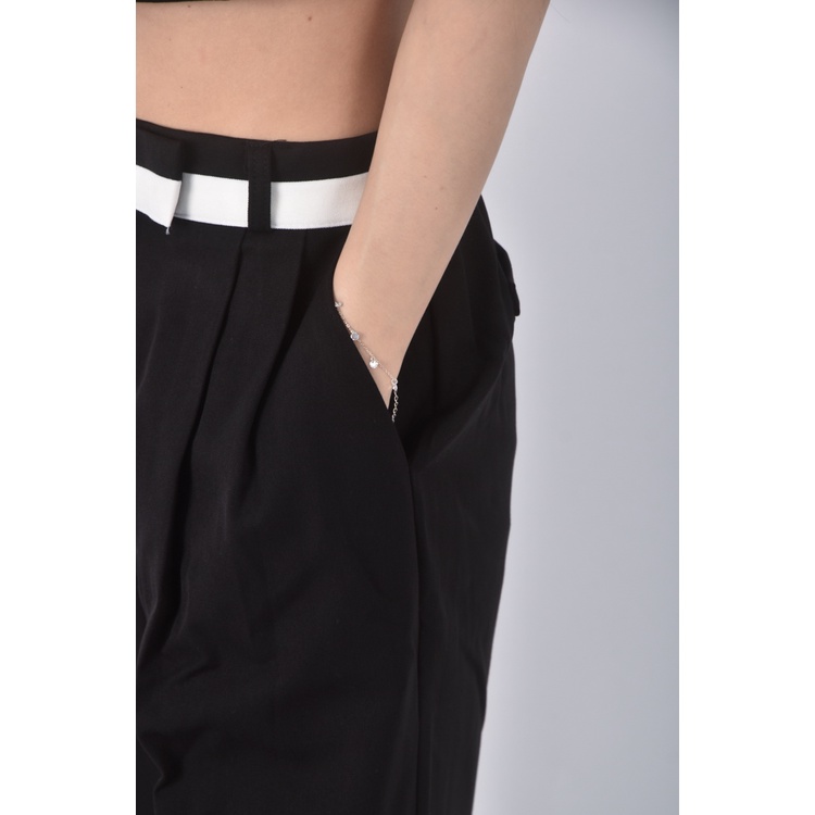 (S) musk高腰質感跳色黑色長褲二手衣, , large