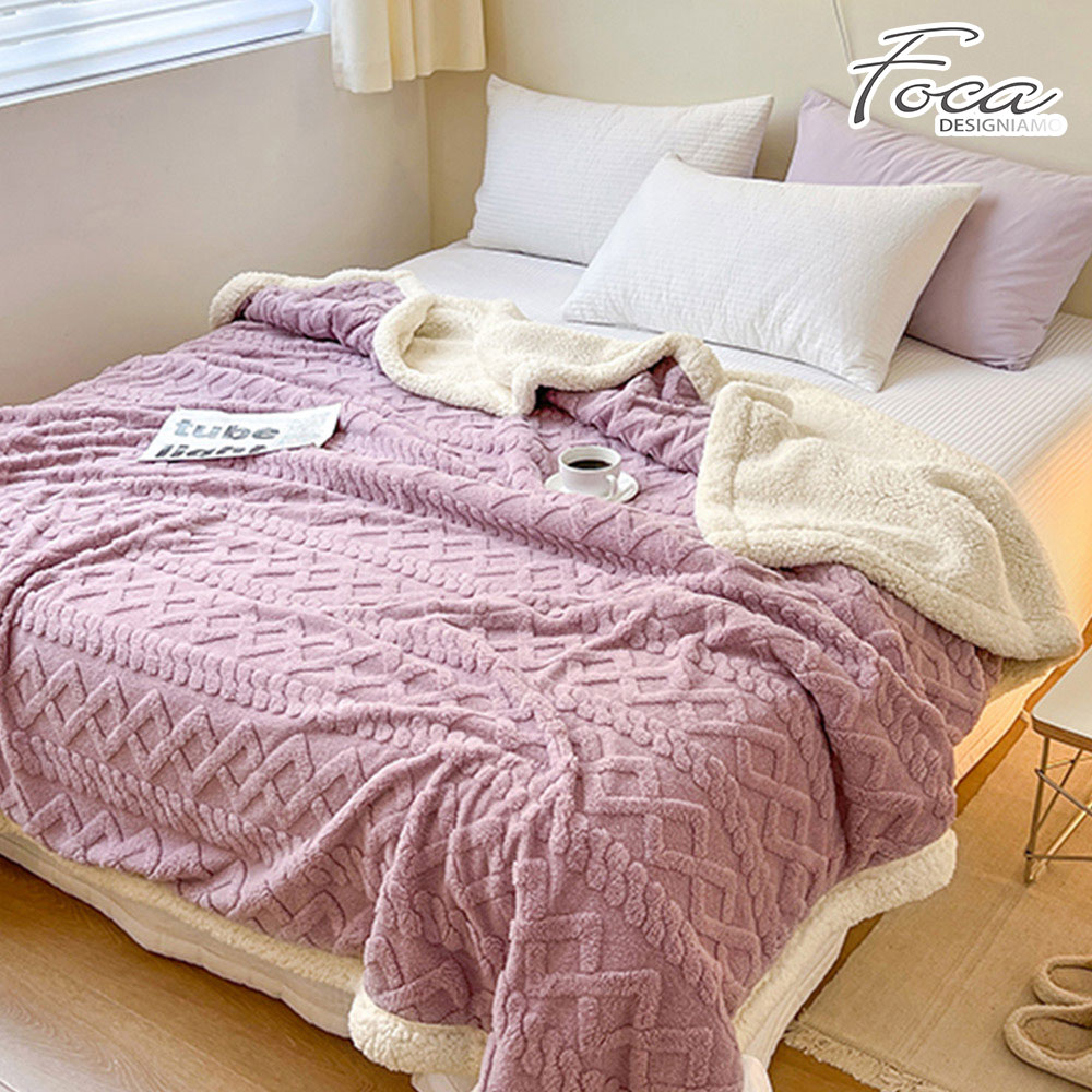 【FOCA買一送一】立體編織緹花保暖沐綿絨羊羔絨雙面毯(150X200cm)(多款任選), , large