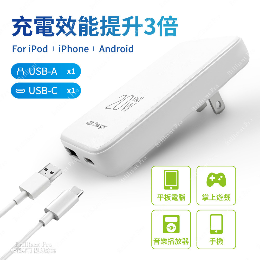 實用牌氮化鎵IU1C摺疊充電器 PR-UA12 PD/QC快充 USBA USBC雙規格支援, , large