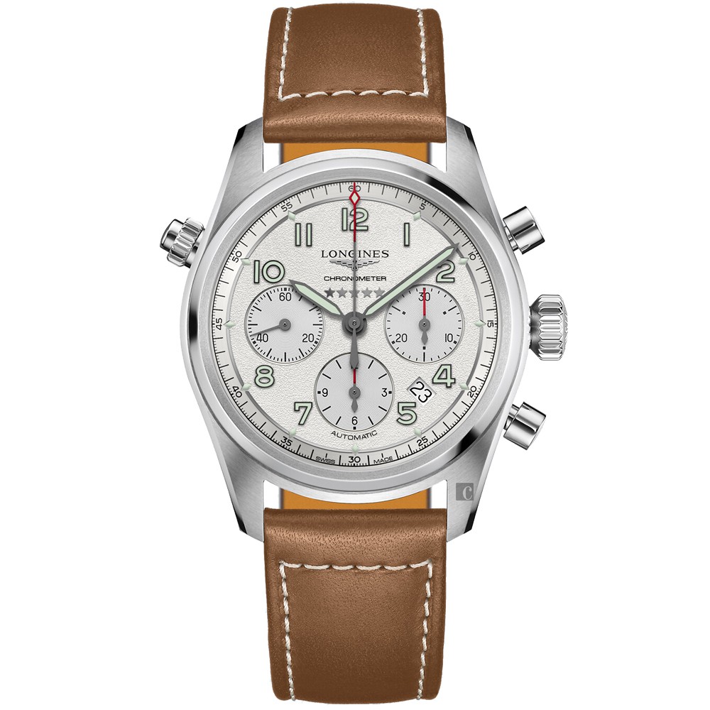 LONGINES浪琴 Spirit 先行者系列飛行員計時機械錶-銀X咖啡/42mm L38204732, , large