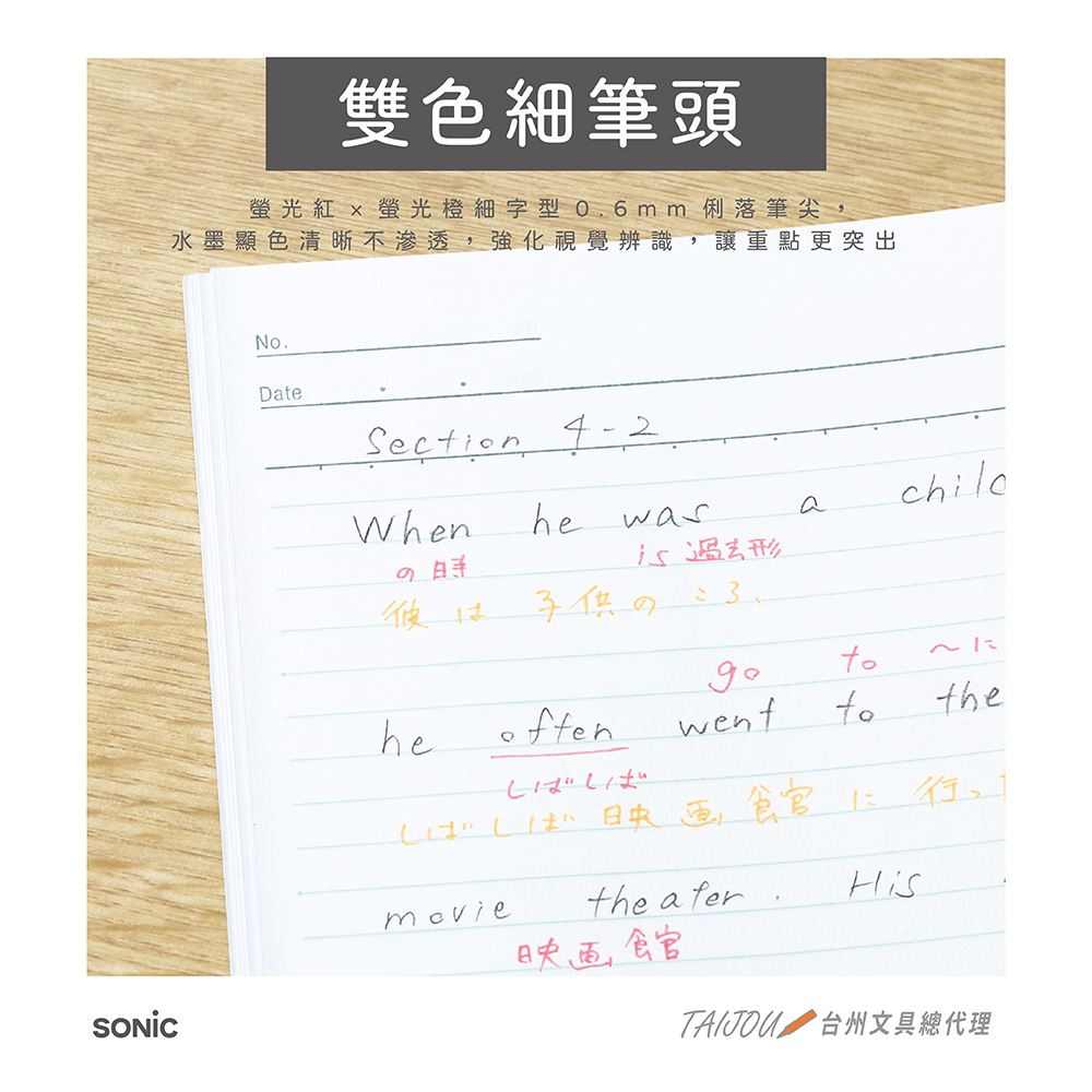 【龍品文創】SONIC  SP-8974RO暗記雙色書寫5件套 日本公司貨, , large