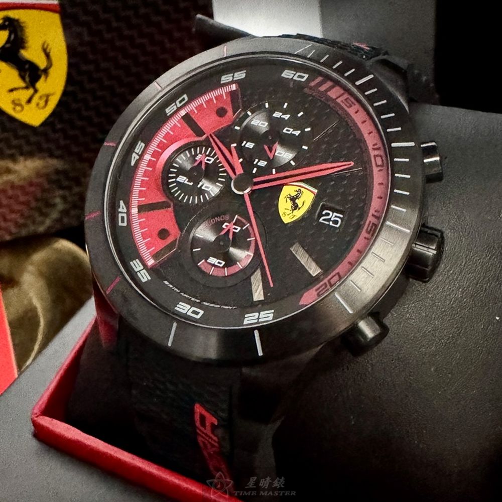[星晴錶業]FERRARI手錶,46mm,FE00105黑色錶面黑錶殼深黑色矽膠錶帶款, , large