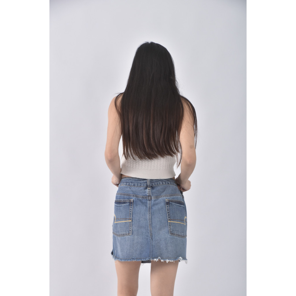 (XS（含）以下) american eagle丹寧牛仔質感棉質純棉藍色短裙二手衣, , large