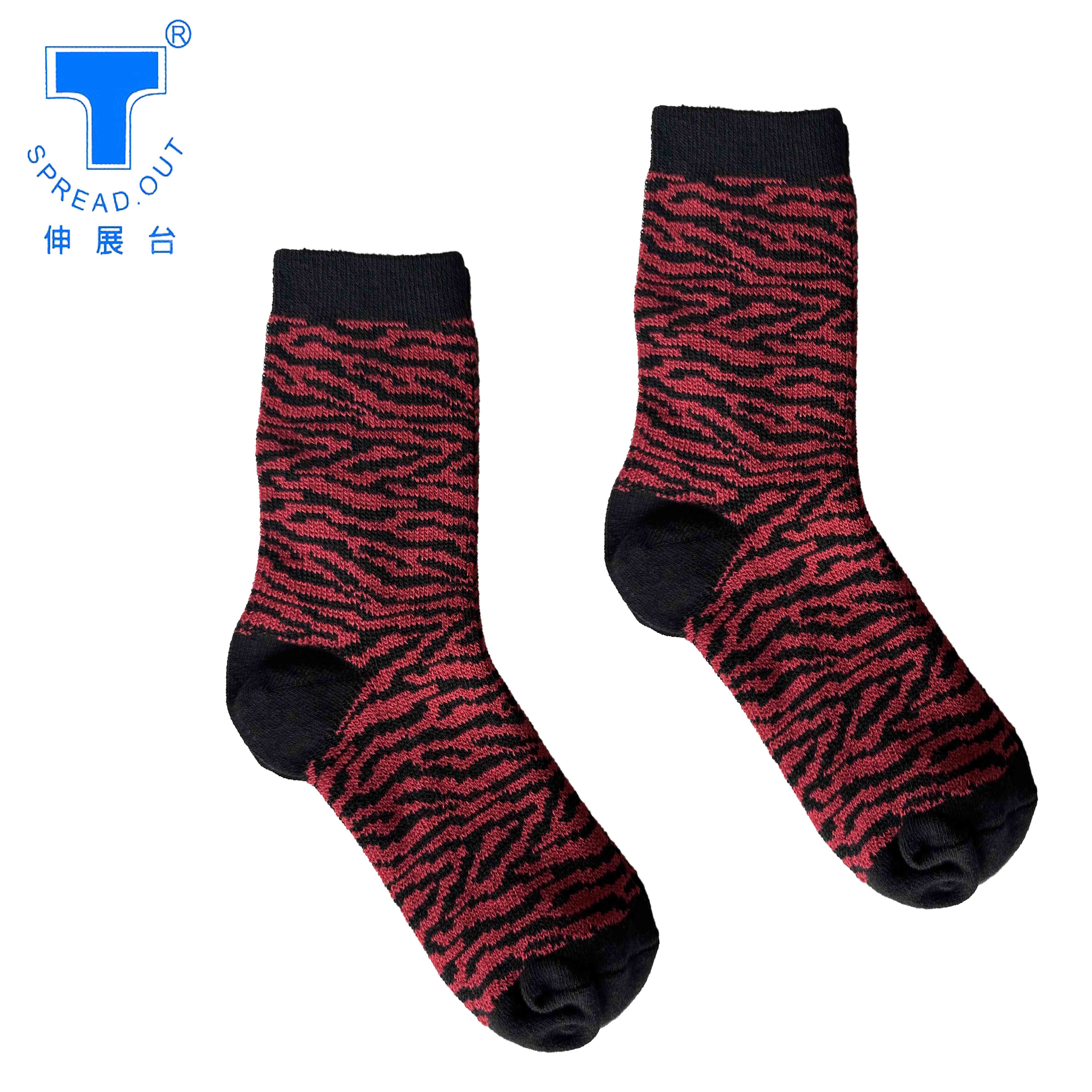 [Runway Socks]Women's Fashion Animal Print Socks – Double Cylinder Knit, Red (1 Pair)
