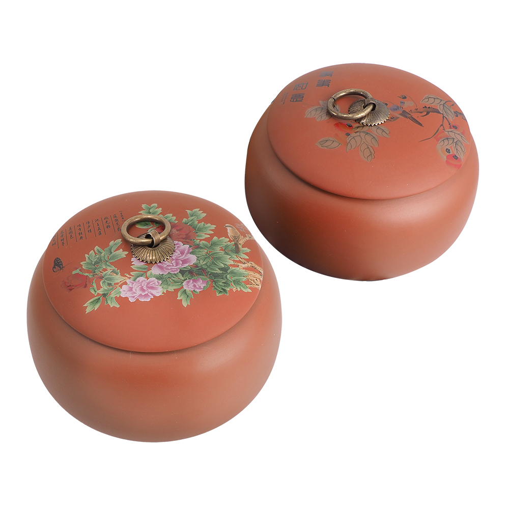 扁形陶土茶葉罐-2入, , large