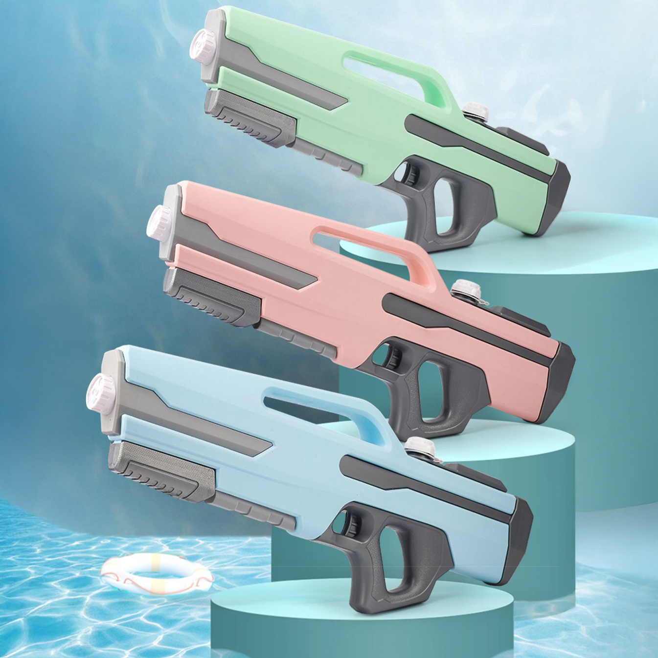 4合1噴頭水槍【湛藍水龍】旋轉噴頭 玩具水槍 成人水槍 大水槍 水槍 抽拉式 62cm 射程12m 2000ml, 湛藍水龍, large