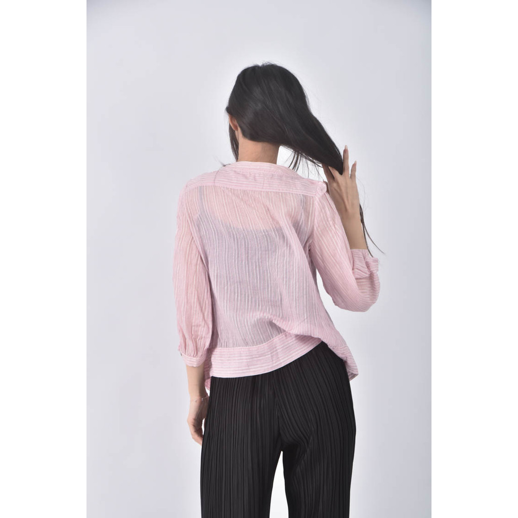 (S) 條紋粉色長袖上衣二手衣, , large