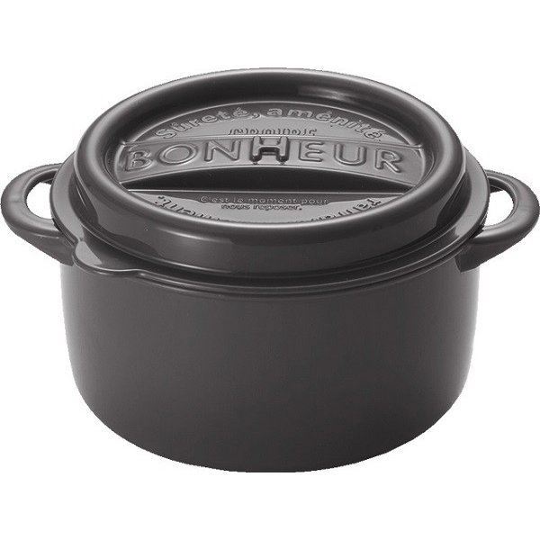 Cast iron pot shape food storage box (round - black and gray), , large