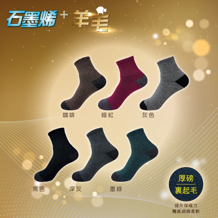 【BVD】石墨烯羊毛止滑暖暖襪<暗紅,22-26cm>B592 男女老少皆適合 保暖襪 毛巾底 氣墊襪 止滑襪 地板襪, , large