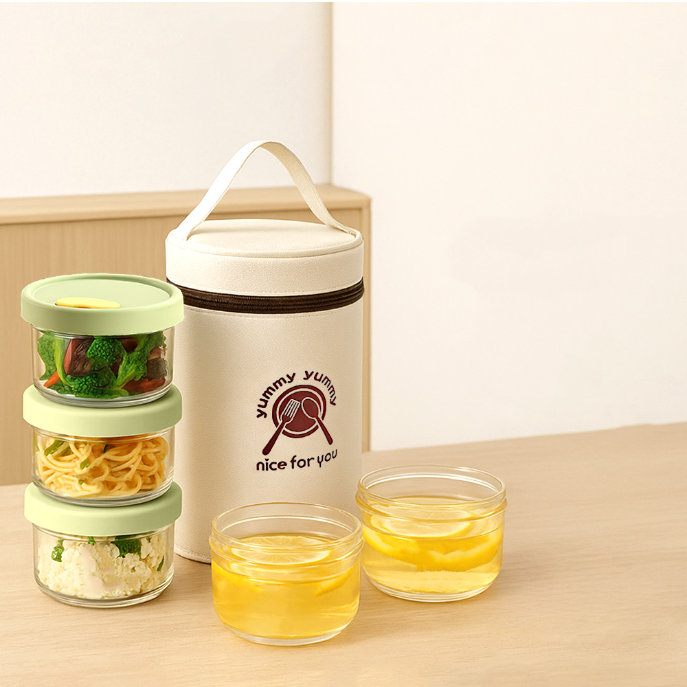【上手家居】玻璃保鮮便當盒-3入組-綠色附保溫袋(玻璃保鮮盒/微波便當盒/玻璃便當盒/密封盒/微波保鮮盒), , large